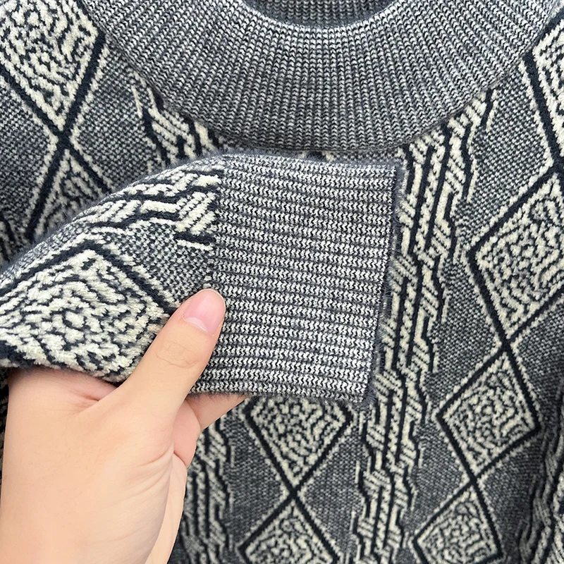 الرجال الصوف مبطن سميكة متماسكة سترة وهمية الرقبة طويلة الأكمام الدافئة لينة بلوفر شتوي محكم الجاكار ملابس عمل غير رسمية #3