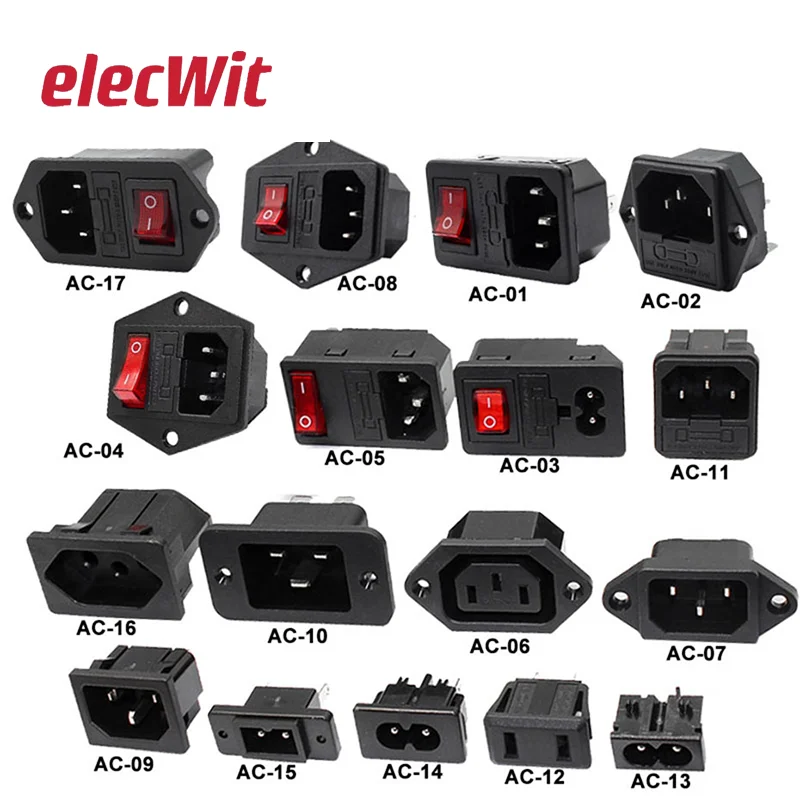 IEC320 C14 elettrico AC 3 LED rosso 250V interruttore a bilanciere 10A fusibile femmina maschio connettore di ingresso connettore presa a 2 pin