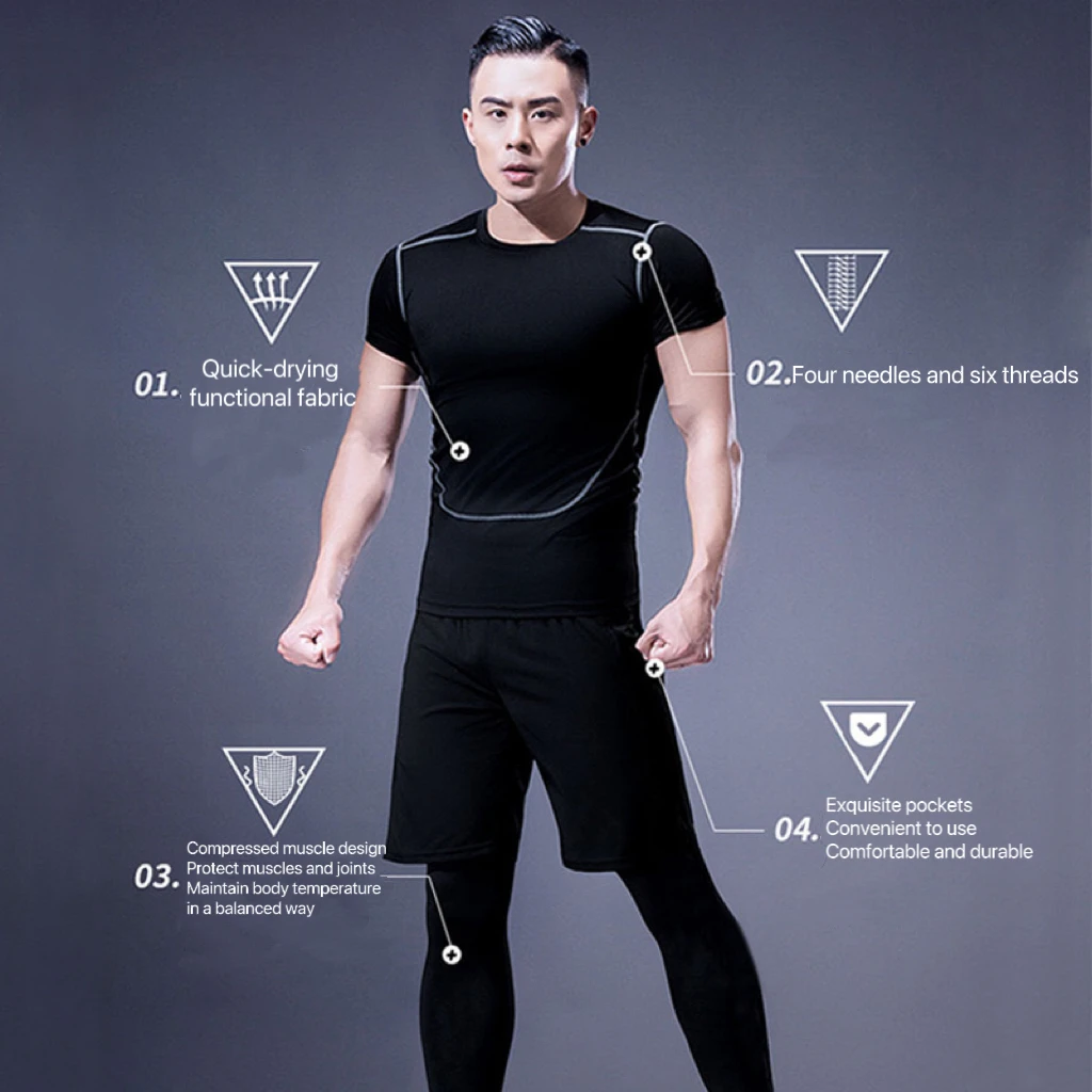 1pcs Men\'s Compression Sportswear Suit Sports Sets Workout leisure Fitness Clothing Quick drying Running Training Tight Fitting