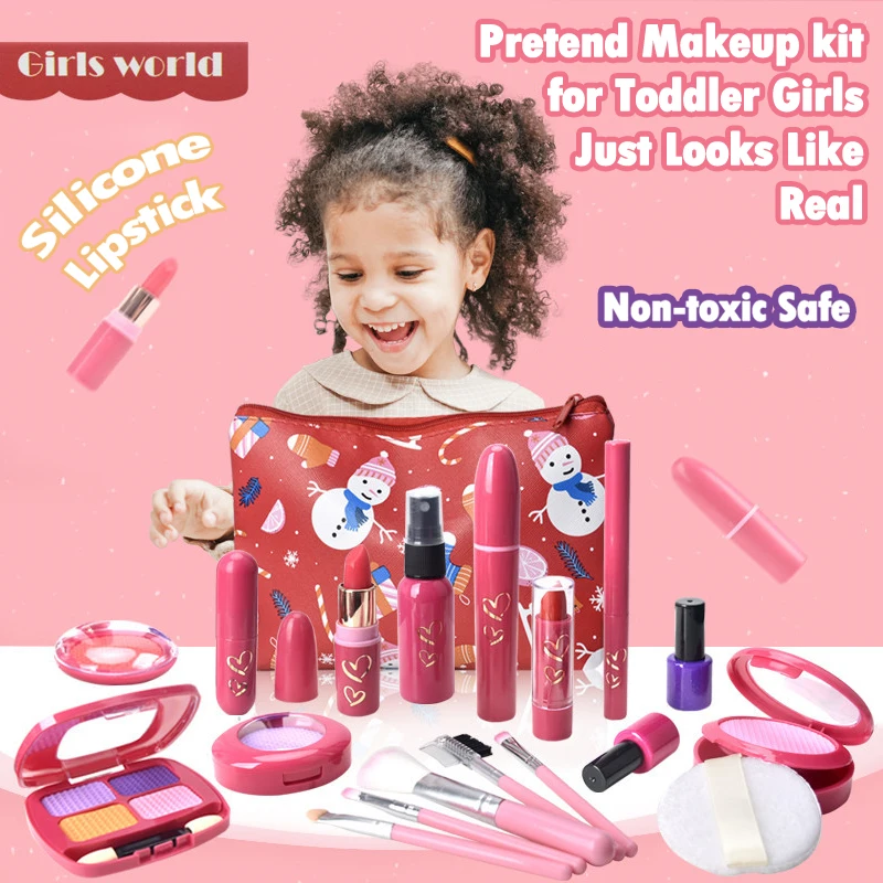

Pretend Play Makeup Toys for Girls Fake Make Up Kits Bag Toddler Cosmetics Lipstick Eyelash Brush Beauty Toy Girl Birthday Gifts