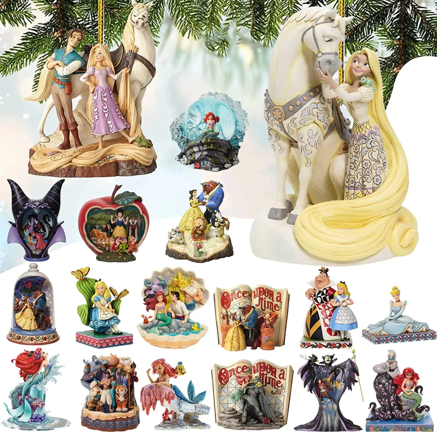 

Disney Princess Action Figure Doll Christmas Ornaments Xmas Tree Flat Pendant Hanging Decoration Children's Gift Navidad Craft