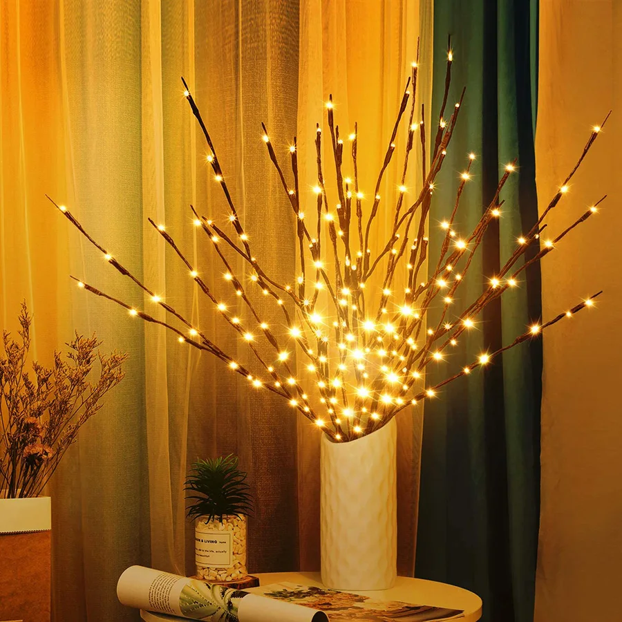 20LED Simulação Árvore Branch String Luzes Bateria Powered Vaso Fille Willow Branch Lâmpada para Festa de Casamento Decoração De Natal