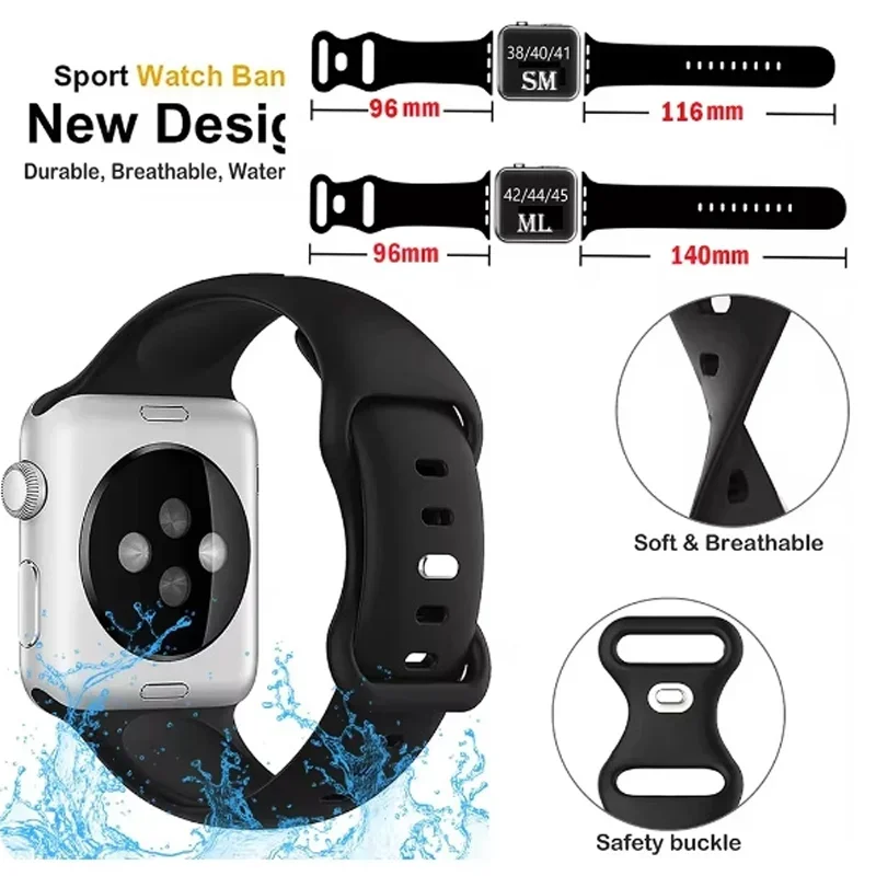 Silicone Strap For Apple Watch Band 44mm 40mm 45mm 41mm 42-38mm sport wrist bracelet iwatch series 8 7 se 3 4 5 6 9 ultra 2 49mm