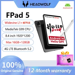 Headwolf Fpad5 8,4-дюймовый планшет Android 14 Netflix L1 Helio G99 Max16 ГБ ОЗУ + 128 ГБ ПЗУ с двумя SIM-картами, телефон для звонков, планшетный ПК 5500 мАч