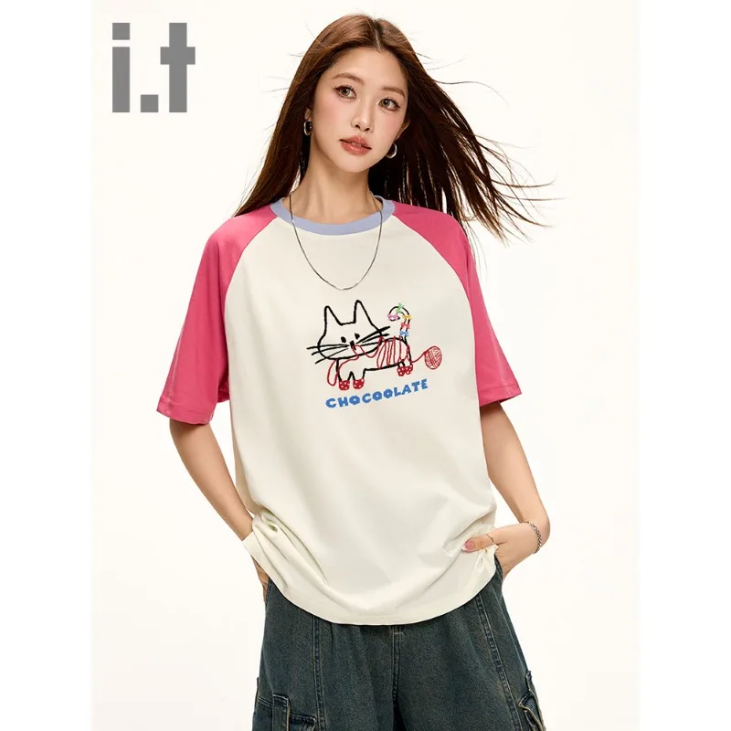 

Летняя женская футболка с мультяшным принтом и круглым вырезом, быстросохнущий модный универсальный топ с короткими рукавами