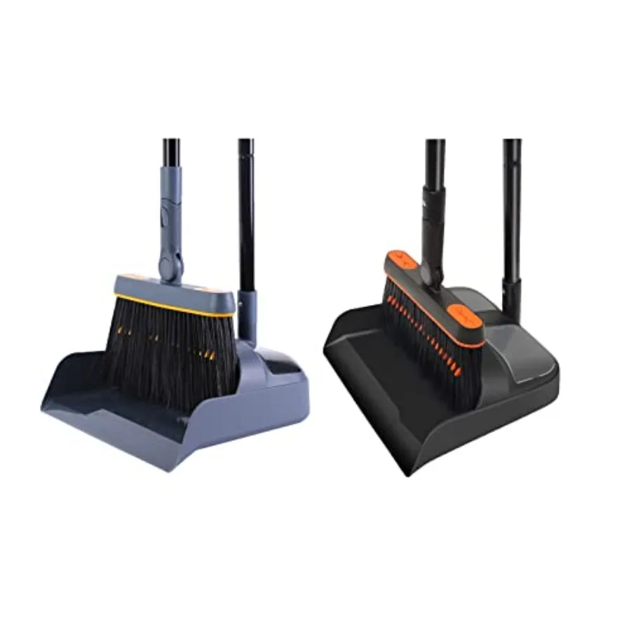 

Broom and Dustpan Set for Home Long Handle Lightweight 180 Degree Rotating Broom Set Indoor Upright Standing Dust Pan with Comb