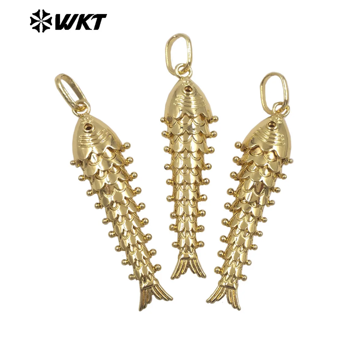 WT-P2076 High-end Feel Fish Shape Yellow Brass 59*17.5mm Pendant With 18K Real Gold Plated For Women 4