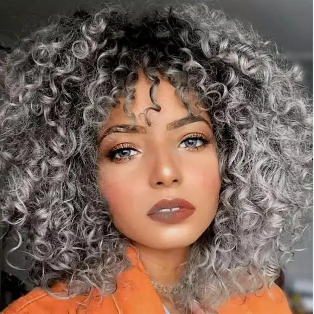 Curly Wave Synthetic Silver Grey Hair Cos Halloween Ful Wigs