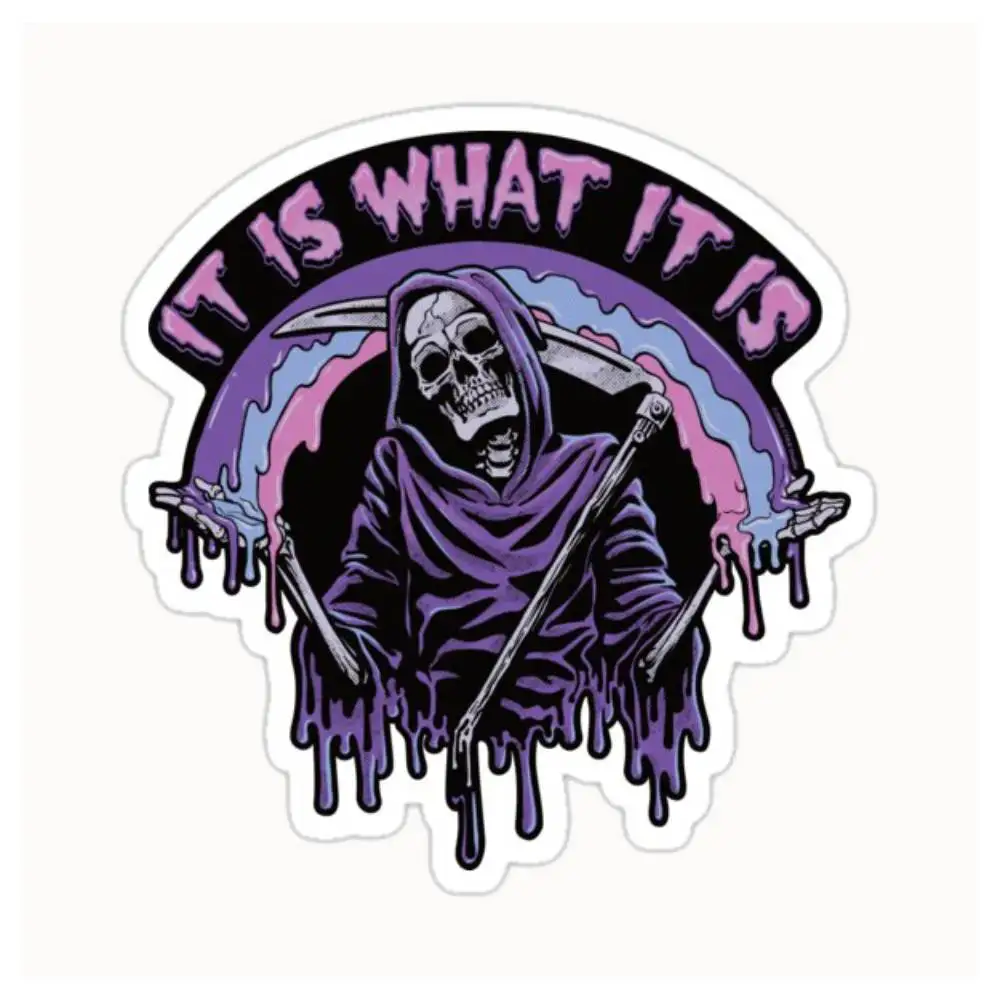 Death It Is What It Is Pastel Goth Grim Reaper Drip Waterproof Stickers For Decorating Car Windows Motorcycles And Computers.