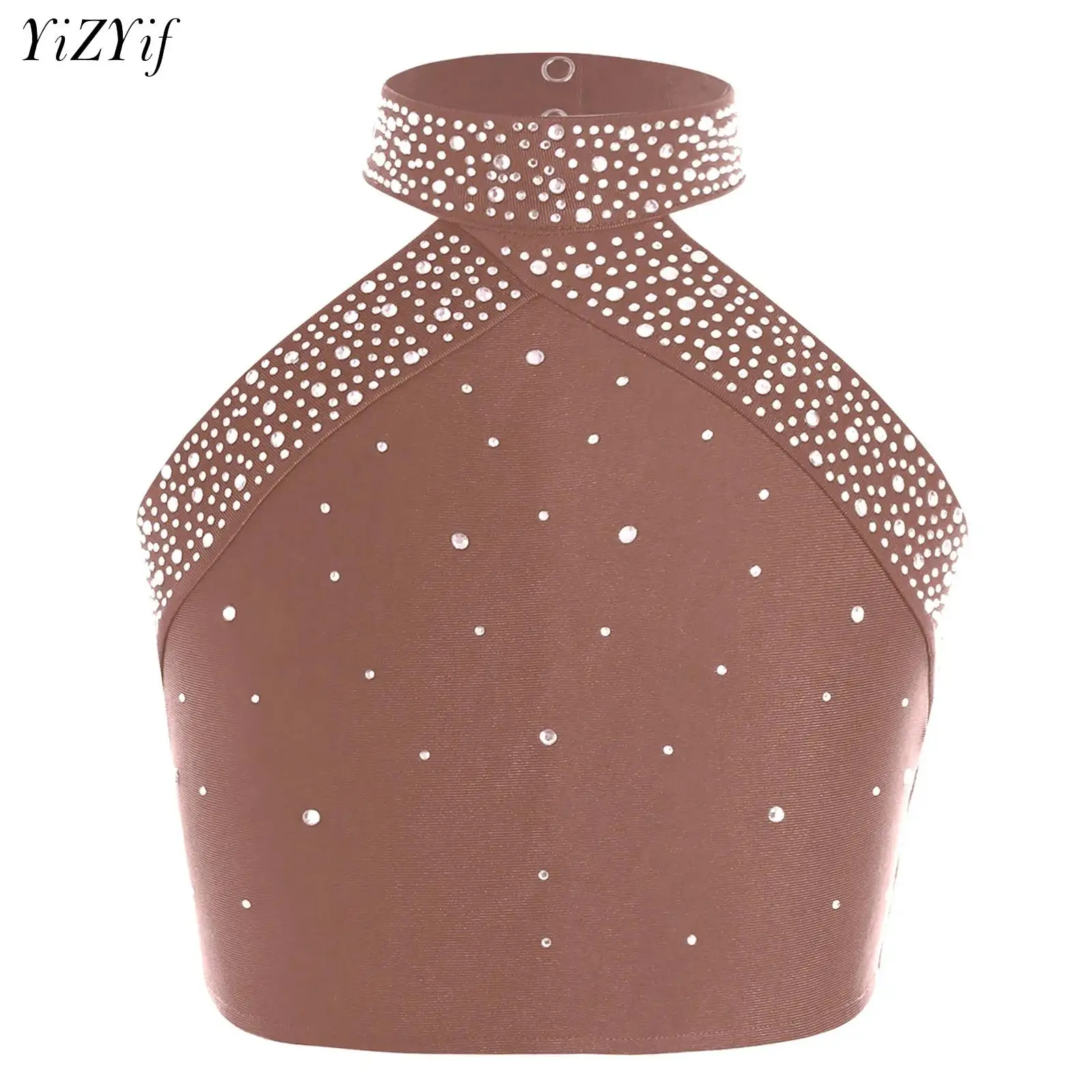 

Girls Shiny Crop Top T-Shirt Gymnastic Yoga Leotard Tumbling Dancing Competition Costume Modern Dance Performance Tank Tops