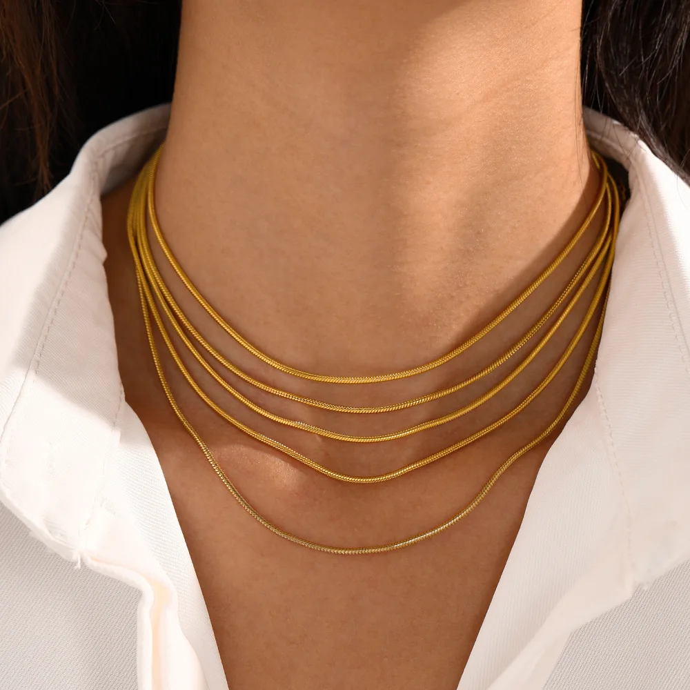 SUNIBI Stainless Steel Necklace for Women Snake Chain Choker Gold Color Fine Chain Female Necklace Fashion Jewelry Wholesale