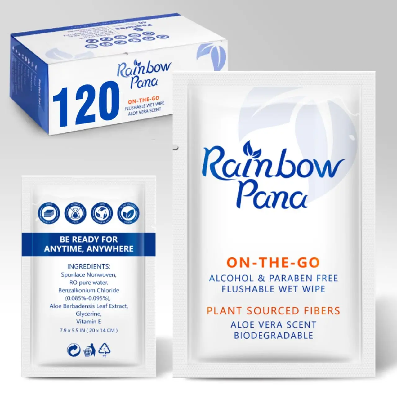 

Flushable Wipes 120ct Individually Wrapped, pH Balanced, Vitamin E & Aloe, Paraben-Free, Biodegradable