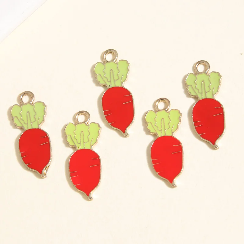 10pcs Gold Color 28.5x11mm Cartoon Enamel Radish Charms Vegetable Pendant Fit Necklaces Handmade Jewelry Making Finding Supplies