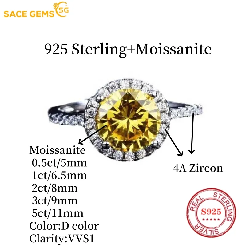 EGEMS GRA-Bague Moissanite en Argent Sterling 0.5 Plaqué Or Blanc 18k, Bijoux Fins pour Femme, Alerte, ignorez le document D, 925-5ct