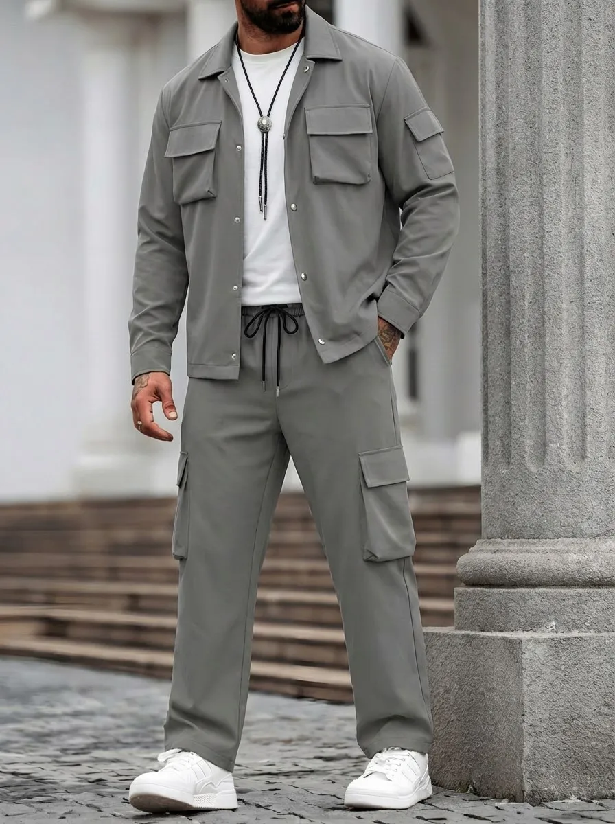 

2026 men's spring and autumn men's suit, knitted fabric, multiple pockets, versatile, casual, fashionable, retro.