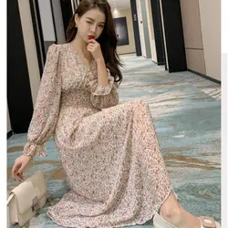 Floral Dress with Fashionable Long Sleeves Vintage Style Slimming Print Fairy Long Skirt Super Fairy New Minimalist Dresses