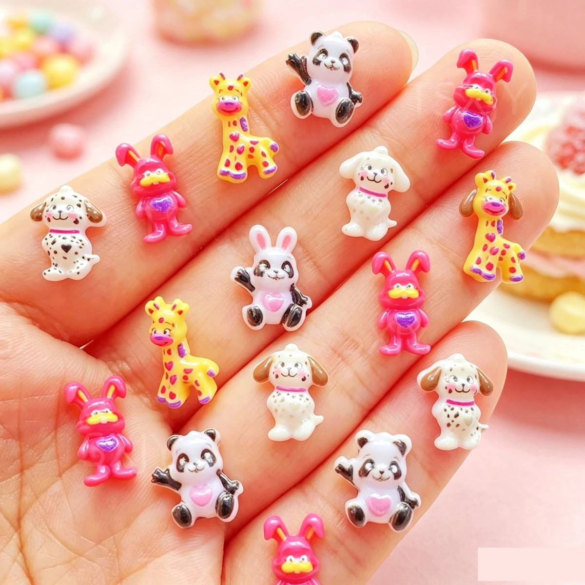 58pcs Mini colored cartoon such as puppies, rabbits, giraffes, and pandas Nail Art Flatback Stone Figurines Scrapbook Charm DIY