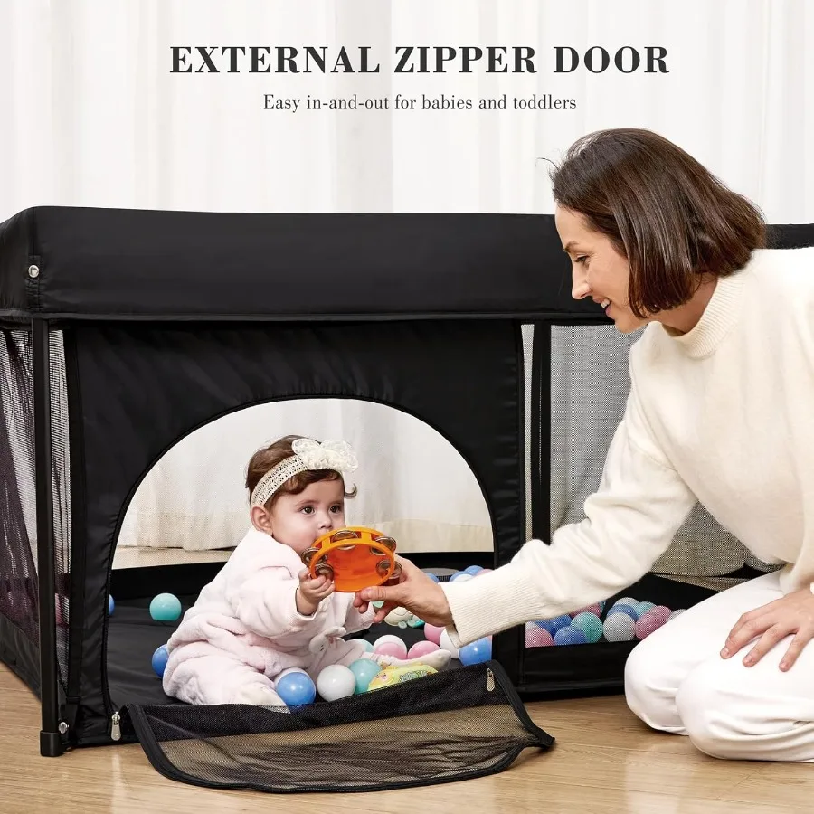 روضة أطفال قابلة للطي مقاس 50 × 50 مع حقيبة حمل وقفل أمان - سياج أطفال للاستخدام الداخلي/الخارجي، ساحة لعب محمولة خفيفة الوزن #2