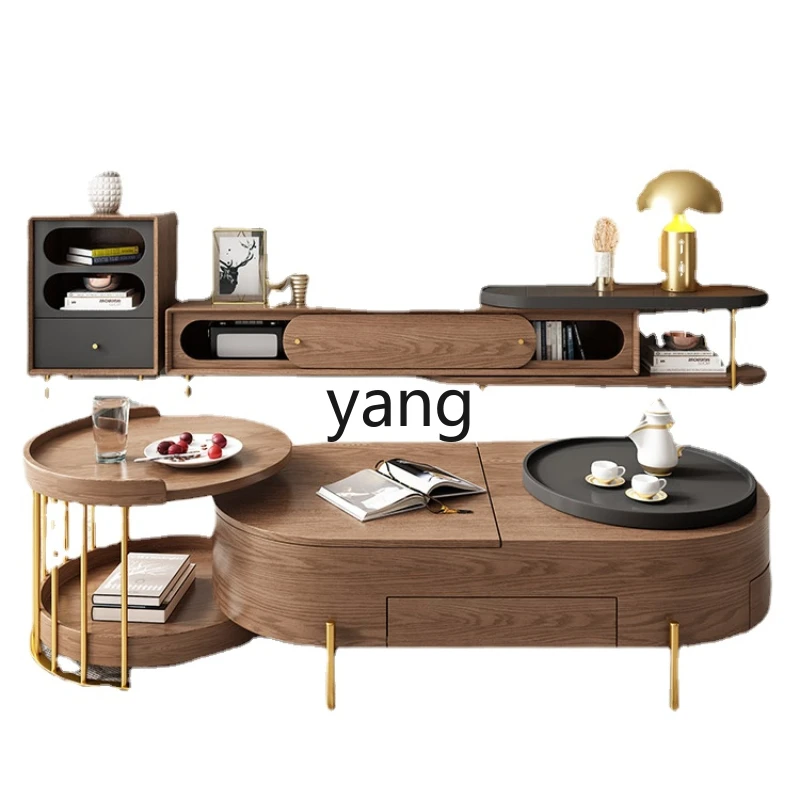 

CX Modern Small Apartment Living Room Coffee Table Wood Color Oval Lifting Telescopic Tea Table