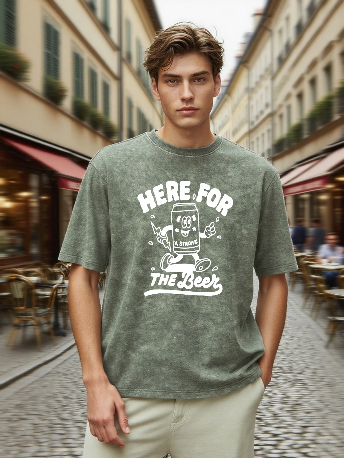 

Мужская стираная футболка с принтом Here For Strong Beverages, летние универсальные топы, модные свободные топы унисекс с короткими рукавами, мягкая хлопковая уличная одежда