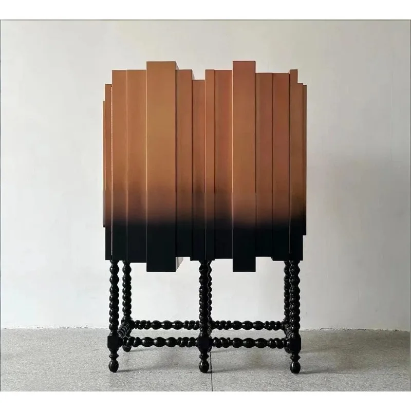 

Medieval art solid wood side cabinet gradual change hand painted high-end home locker