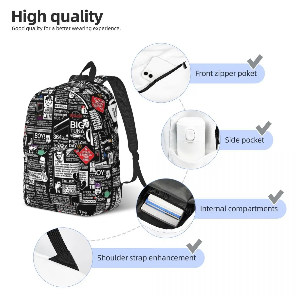 Wise Words & Memorable Quotes Backpack for Men Women Casual High School Work Daypack The Office TV Show Laptop Canvas Bags Sport