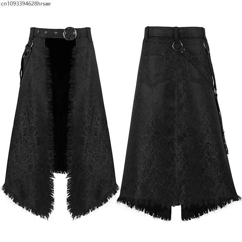 

Men's Skirt Punk Steam Gothic Party Asymmetric Jacquard Retro Casual Men's Fashion New Solid Fur Beard Half Skirts