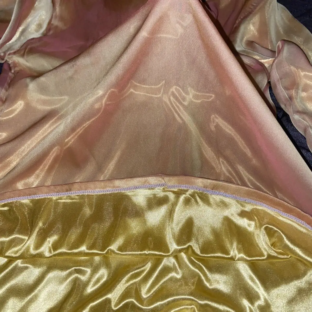 Gold voile outside ice silk inside glossy pajamas top Autumn winter plus size t shirt