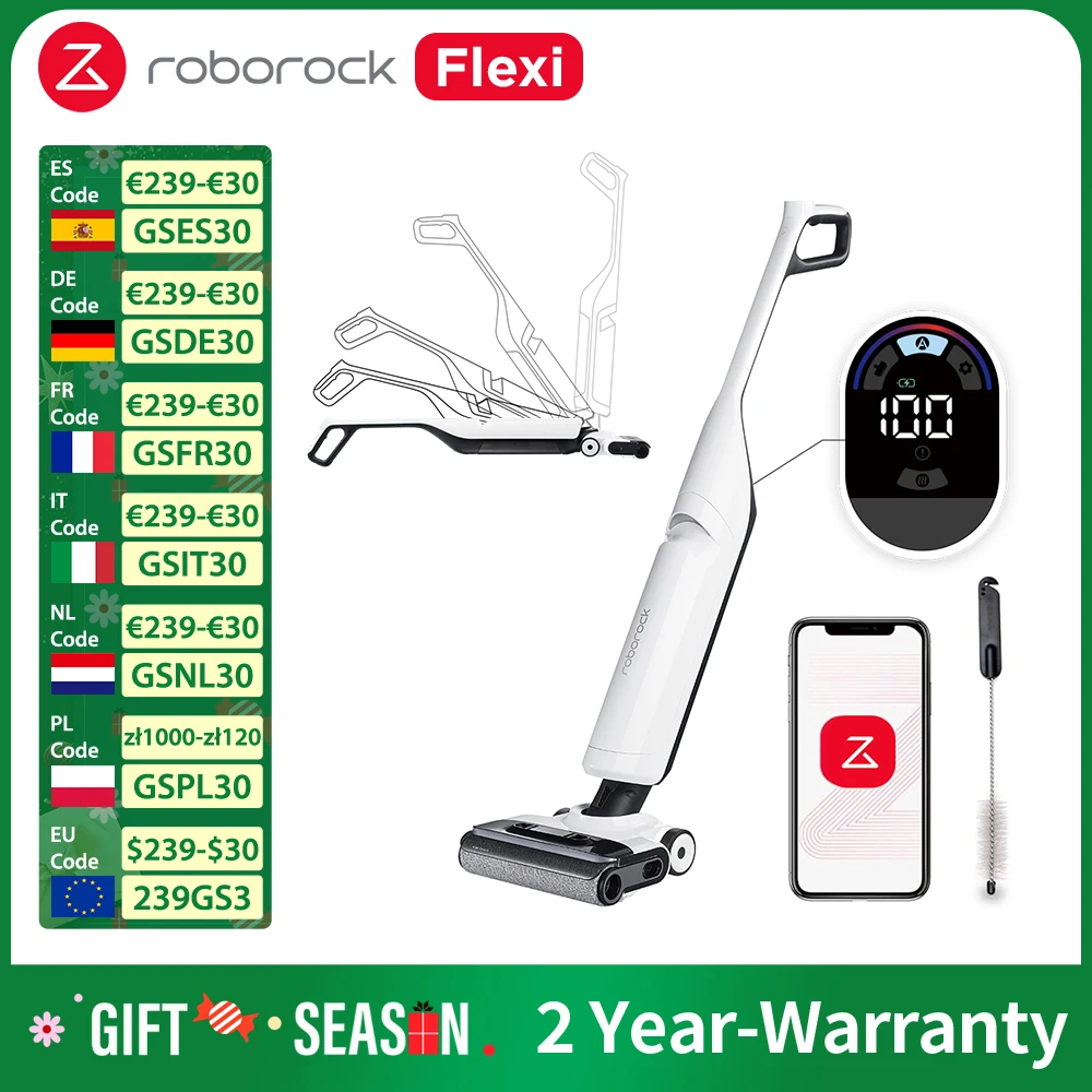 Roborock Flexi Wireless Wet and Dry Vacuum Cleaner 17000Pa-Suction Auto-Brosse Cleaning and Drying Flexiable Searchlight