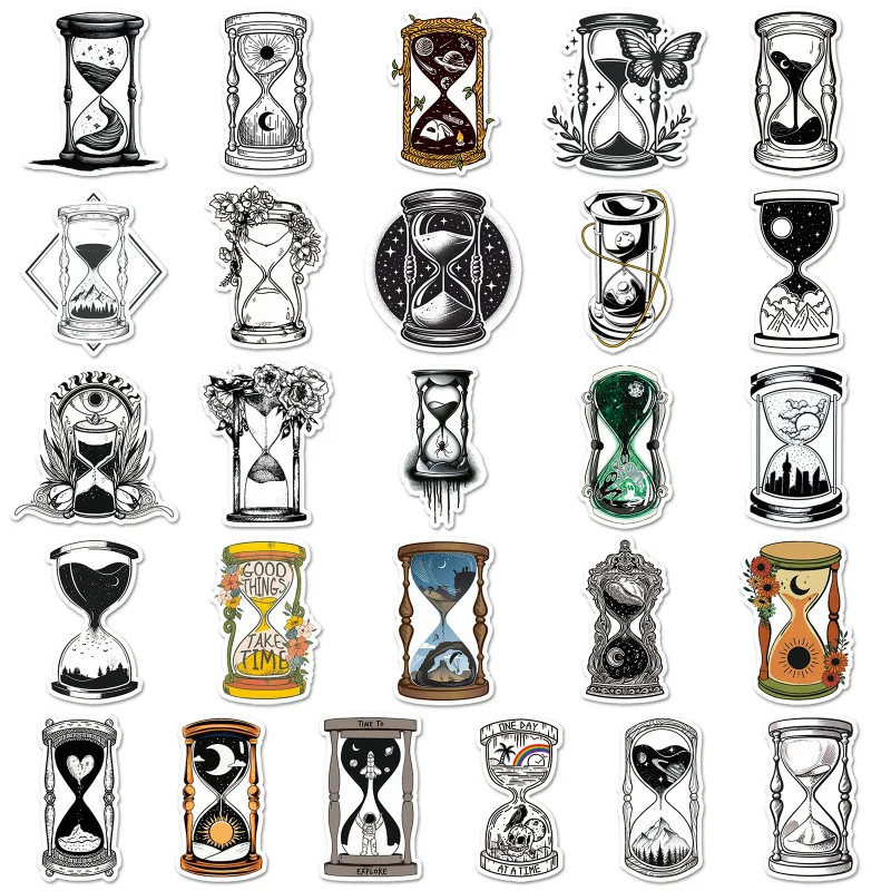 10/25/50Pcs Hourglass Stickers Cartoon Time Sandglass Graffiti Waterproof Sticker Luggage Suitcase Notebook Laptop Motorbike