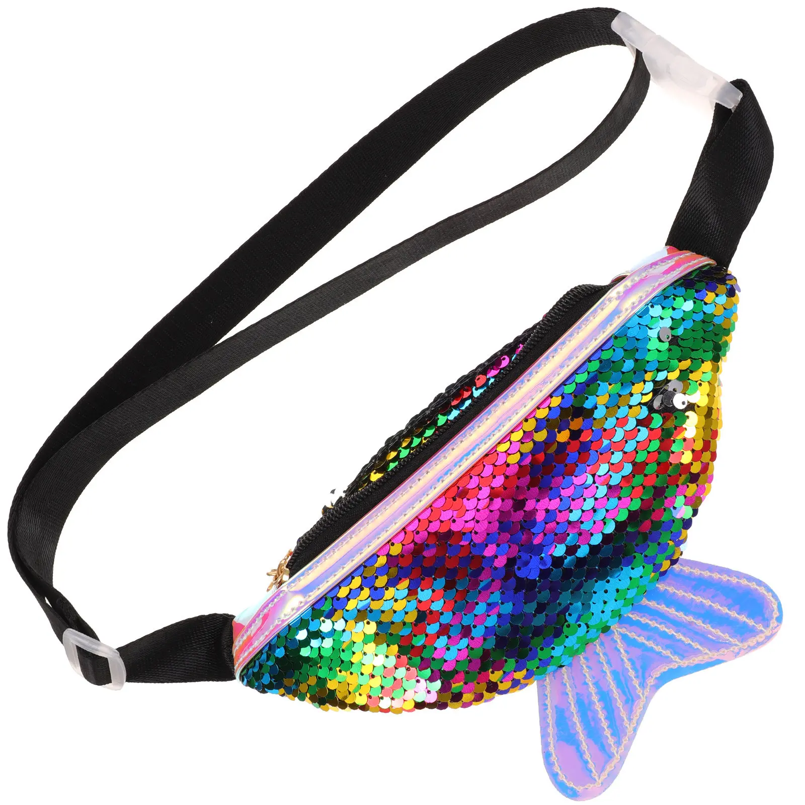 

Поясная сумка «Рыбий хвост» для активного отдыха, черная, с пайетками, для бега, походов, альпинизма, кемпинга