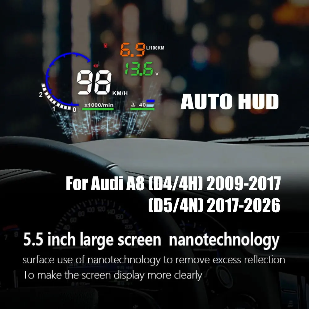 Car HUD Head Up Display LED Windshield Projection For Audi A8 (D4/4H) 2009-2017 A8 (D5/4N) 2017-2026 view 3