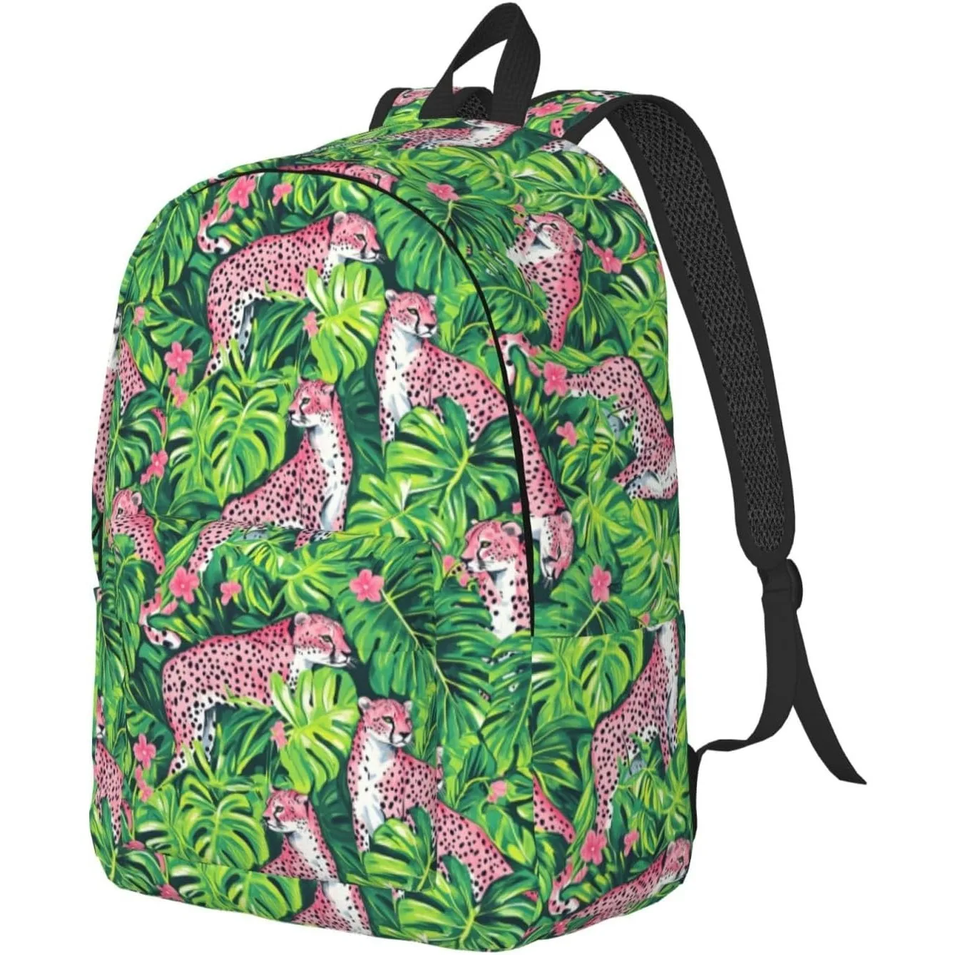 

Travel Backpack for Women Men Tropical Plant Pink Leopard Print Canvas Simple Modern Backpack Bag for Hiking