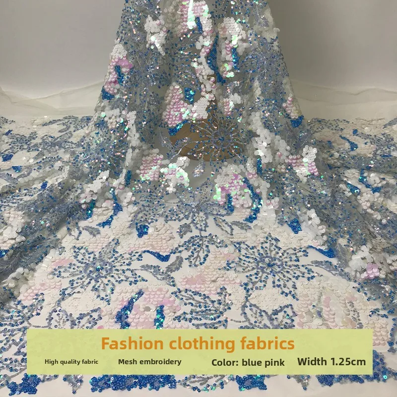 

Lace Mesh Beads Sequins Embroidered Fabric for Childrens Clothing Dress Design Cloth Diy By The Yard Sewing Material