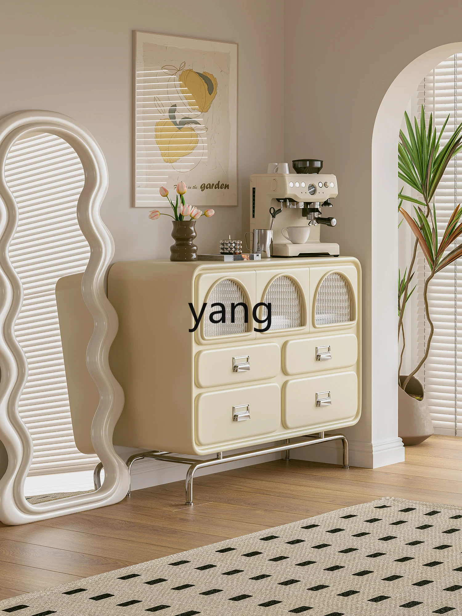 Yjq Solid Wood Simplicity Cream Style Chest of Drawers Living Room Bedroom Storage Tailstock Storage Clothes Closet