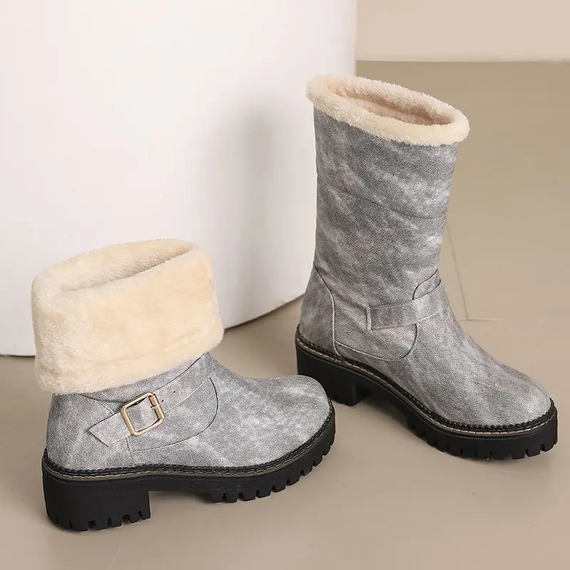 ASILETO Winter Warm Boots for Women Round Toe Block Heels 5cm Platform Belt Buckle Big Size 42 43 Casual Daily Booties image 6