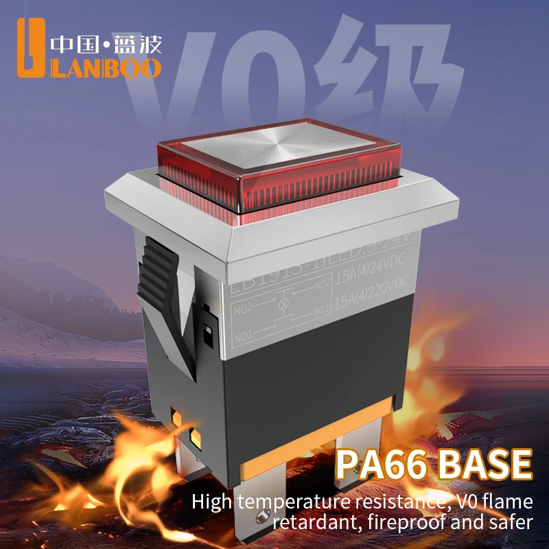 LANBOO 19*13 Square Plastic Push Button Switch/2NO- 4 Pin Instantaneous/Self-locking Available Colors:Red,Green,Blue,Yellow
