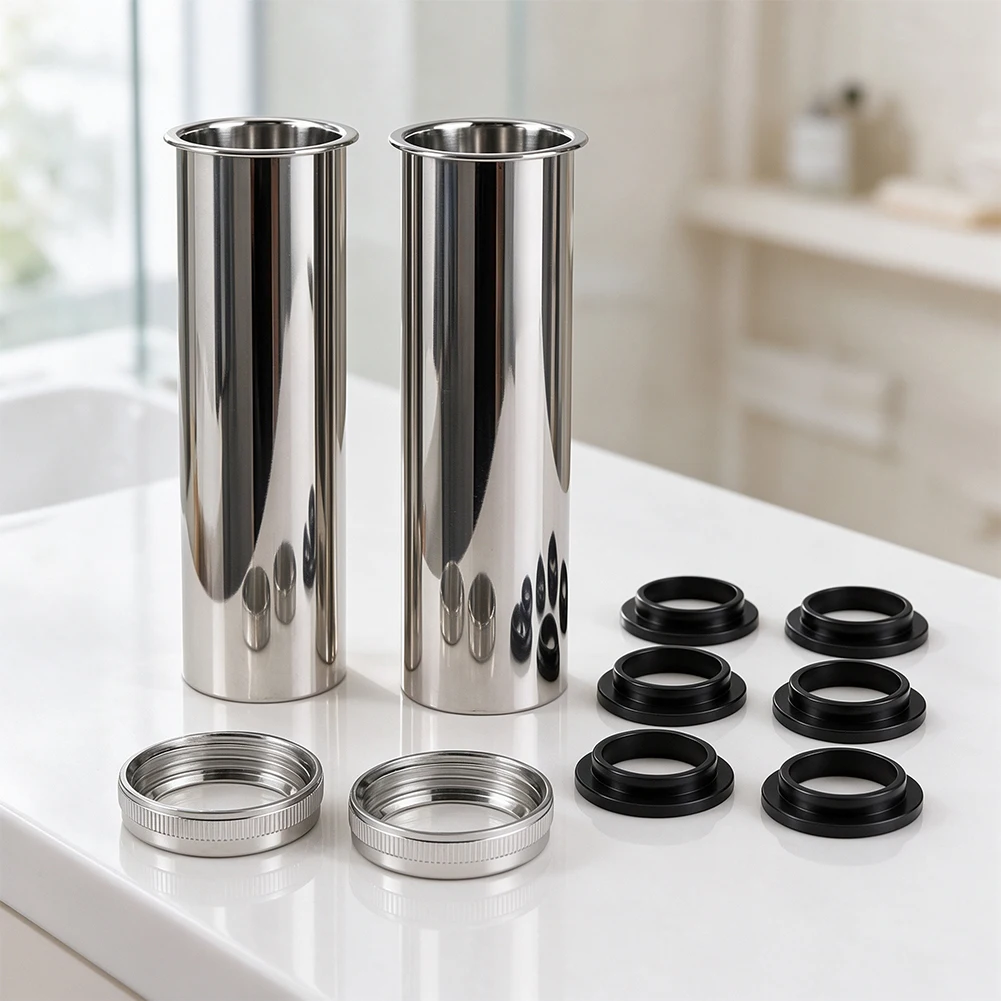 2pc 120mm Stainless Steel Siphon Extension Pipe For Sink Drain, With Rubber Seals And Copper Caps= For Kitchen Bathroom Aquarium