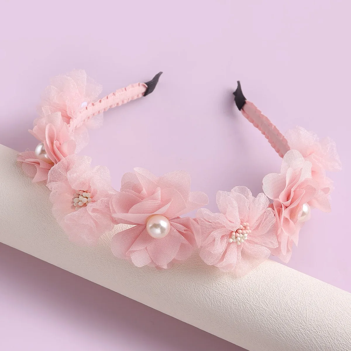 Advanced Handmade Flower Girls Headbands Cute Pearl Feather Wedding Crown Princess Dance Party Headwear Fashion Hoop Accessories