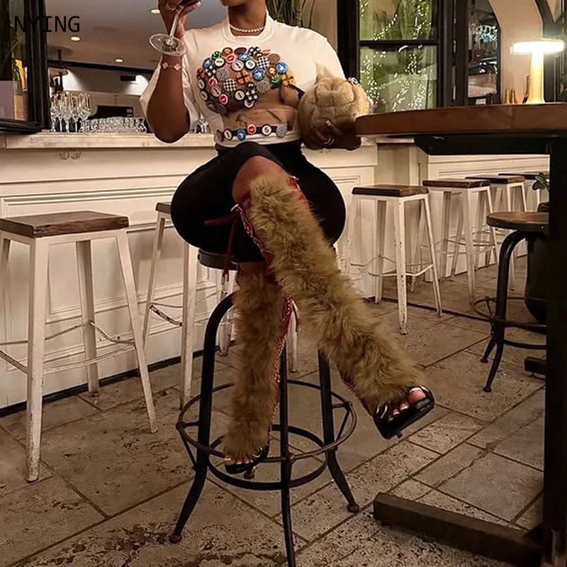 

Summer New Hollowed Out Real Fur Women's Slim High-heeled Sandals, Fashionable Sexy Banquet Party Feather Women's Shoes