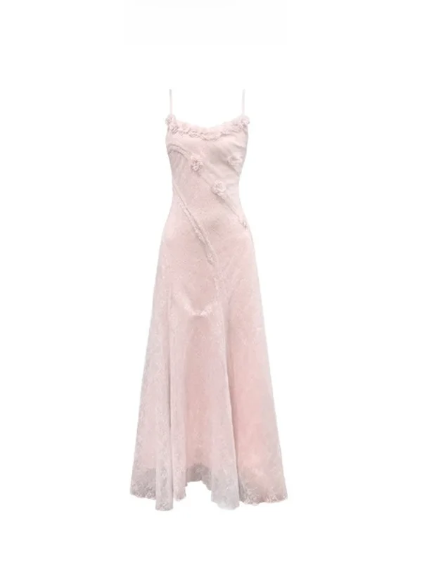 

Розовое кружевное летнее тонкое платье-вуаль с цветочным узором, длинное, с шлейфом, женское, французский стиль, весенняя коллекция