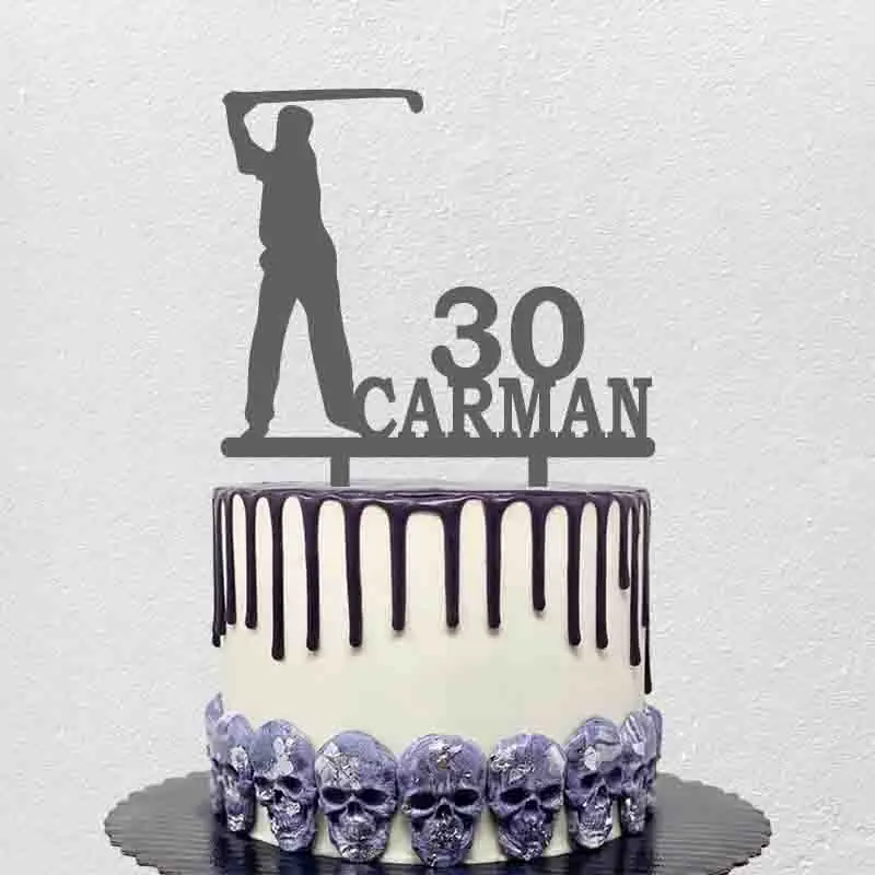 Personalized Golf Cake Topper Custom Name Age Man Playing Golf Silhouette For Golfer Birthday Party Cake Decoration Topper