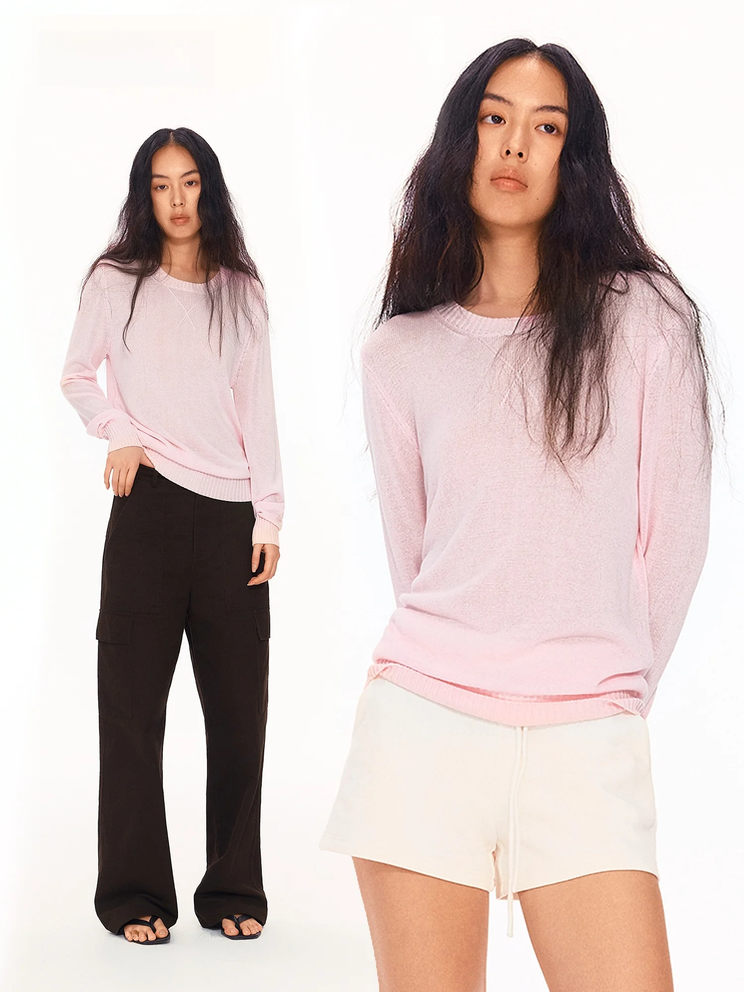 

LUMIEN Women's Long Sleeve Knitted Top round Neck Slim Fit Acetate Linen Spring New Style Base Shirt Inner Wear Casual Top