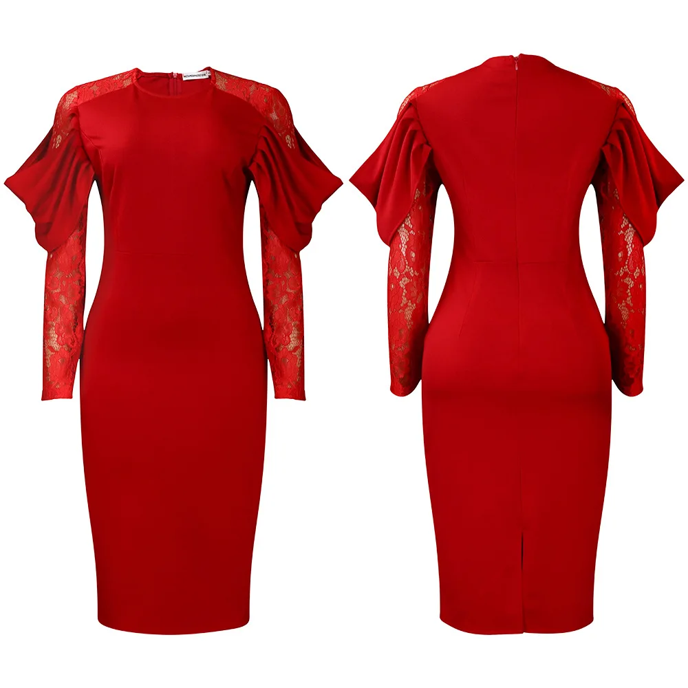 Fashion temperament lace stitching slim fit sexy OL dress streetwear vintage dress summer clothing for women