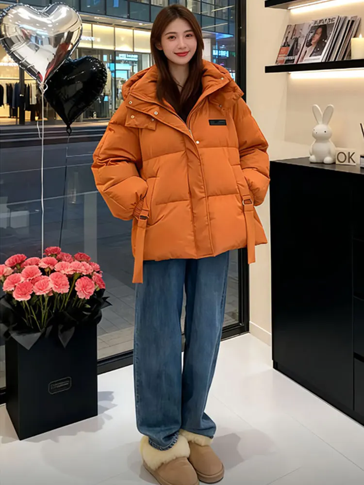

Sli Korean Sle Women's Thiened Cotton Jaet Loose Fit Winter Coat Hooded Zipper Closure Long Sve Color