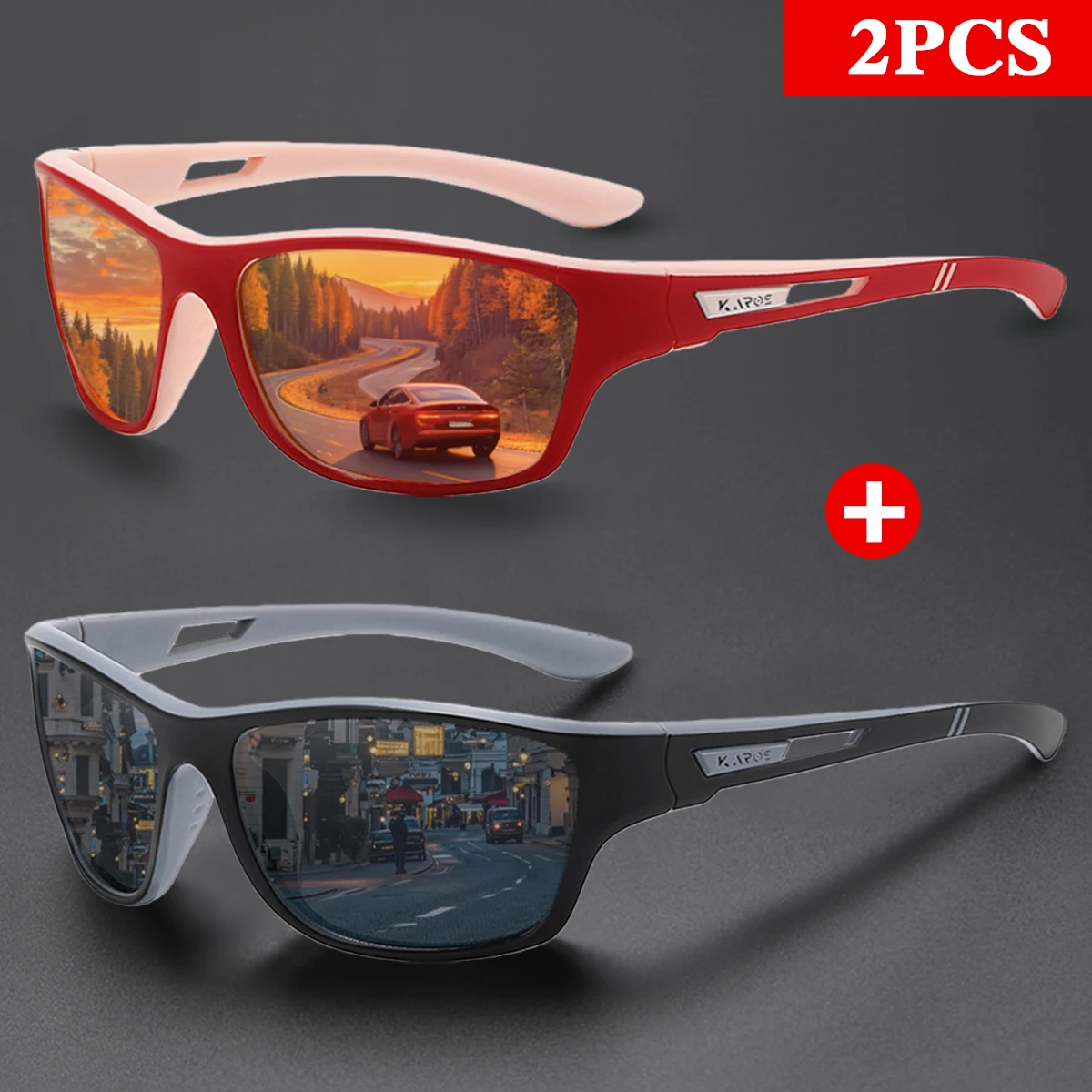 2Pcs/Set Karos Polarized Cycling Sunglasses UV400 Protection Windproof Glasses Men Women Outdoor Sports Driving Fishing Eyewear