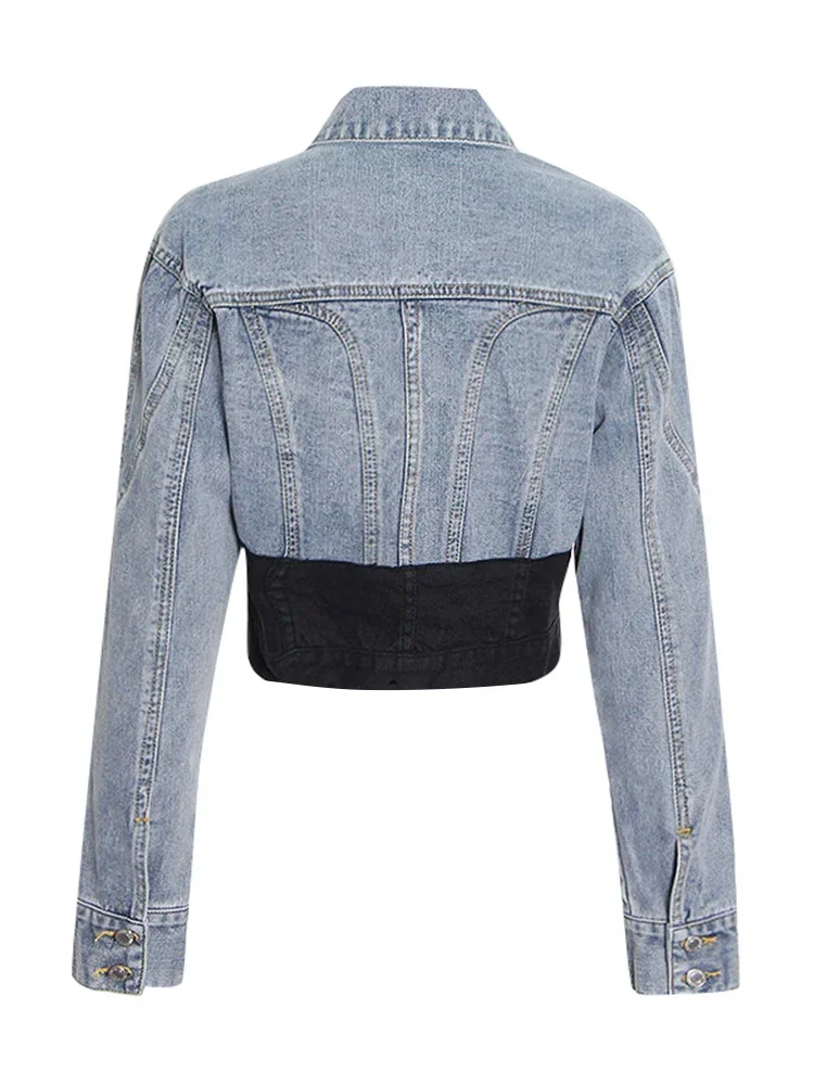 Veste à Manches sulfen Denim pour Femme, Streetwear, lèvent Épissés, Patchwork, Combinaison Courte, Vêtements à la Mode