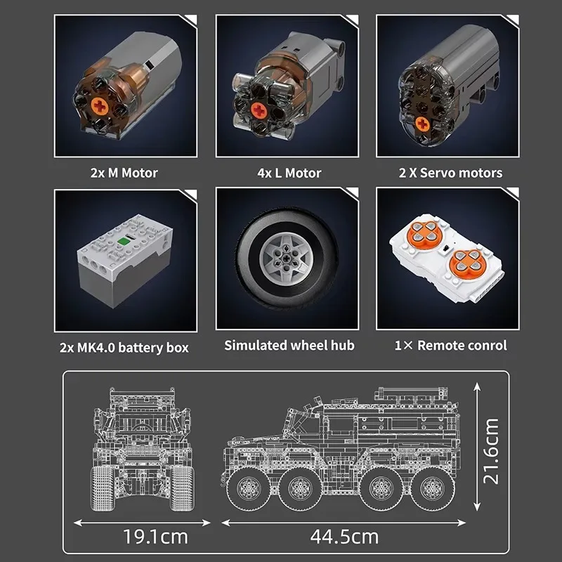 Mould King 13088 13089 Technical Car Toys Remote Control MOC-5360 Avtoros Shaman 8x8 Car Building Block Brick Kid Christmas Gift