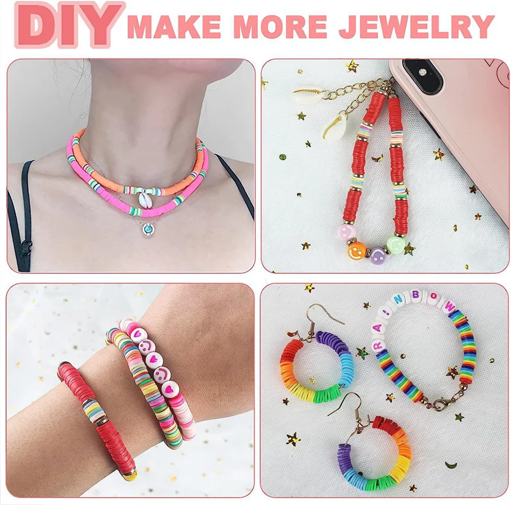 9 Style Polymer Clay Beads Set Diy Jewelry Accessories Rainbow Color Beads Flat Chip To Make Bracelets Necklce Jewelry Handmade