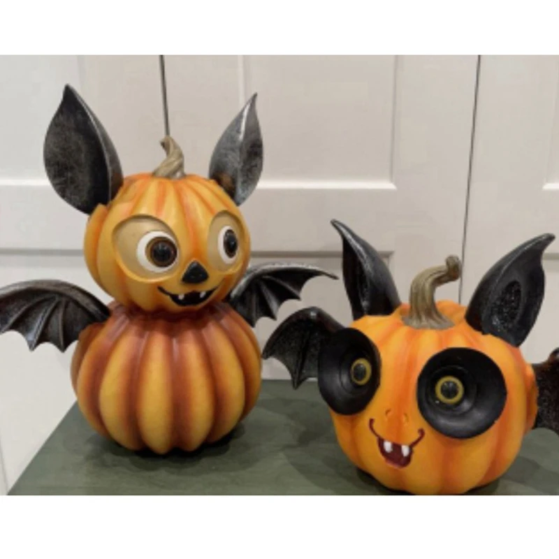 N84R-Halloween Scary Bat Pumpkin Ornaments Pumpkin Shaped Home Decoration Resin Cute Bat Decoration